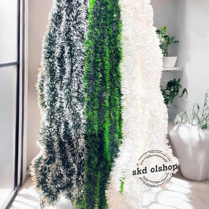 slinger hijau salju tebal 7 cm panjang 2 meter slinger Tinsel rumbai