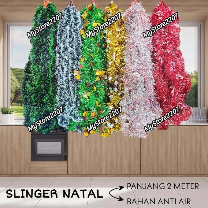 (2 METER) SLINGER NATAL DEKORASI HIASAN NATAL CHRISTMAS MERAH SILVER GOLD HIJAU SALJU 2 METER