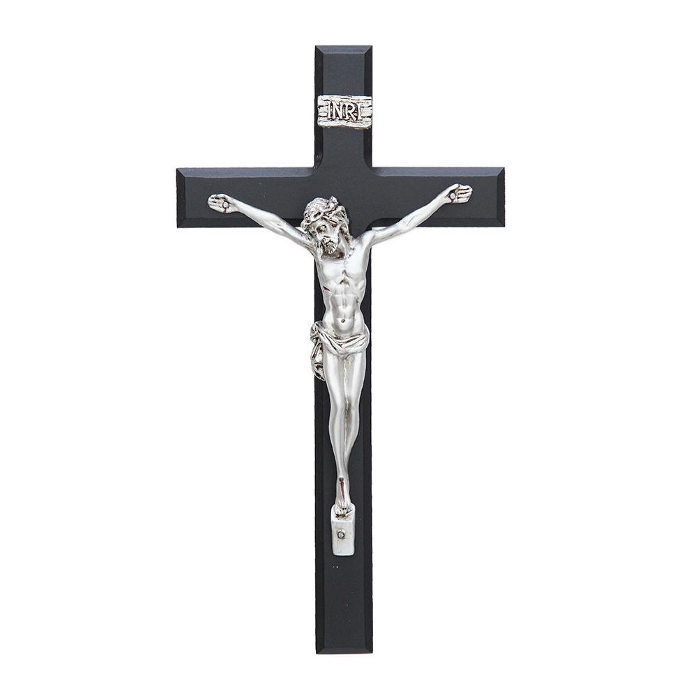 Salib Gantung Katolik Premium MDF Hitam Silver 32cm/Pajangan Salib Dinding/Salib Katolik Rohani