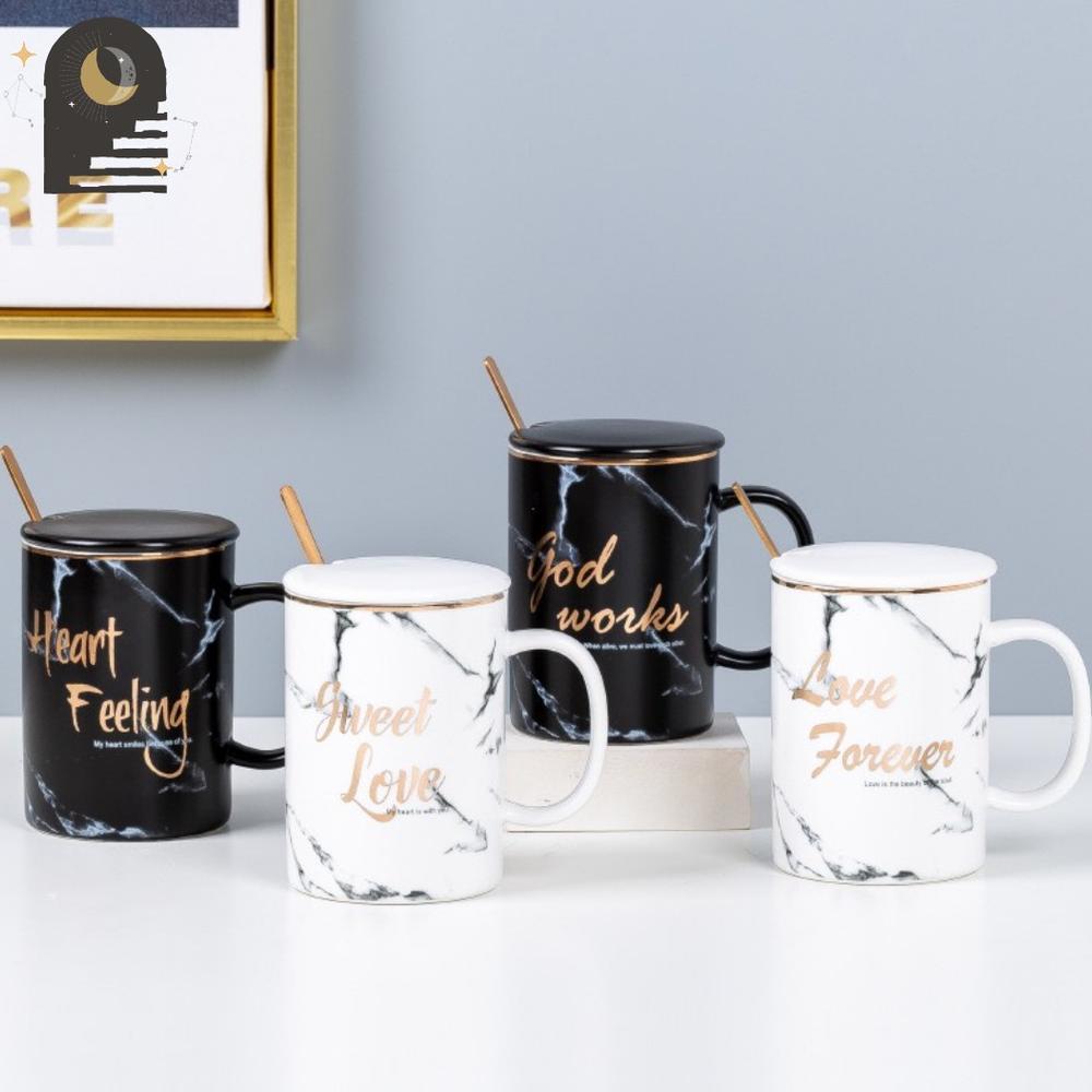 Diskon Either.Id Gelas Cangkir Keramik Estetik Style Cantik Nordic Kopi Teh Keramik Mug Tutup Sendok