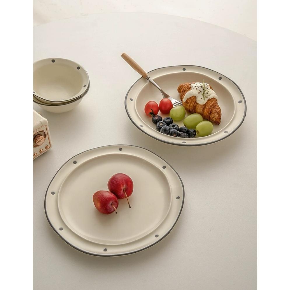 Blanche Polkadot Plates / Dessert & Soup Plate | Piring Keramik Motif Polkadot Aesthetic 8.5 inch | 