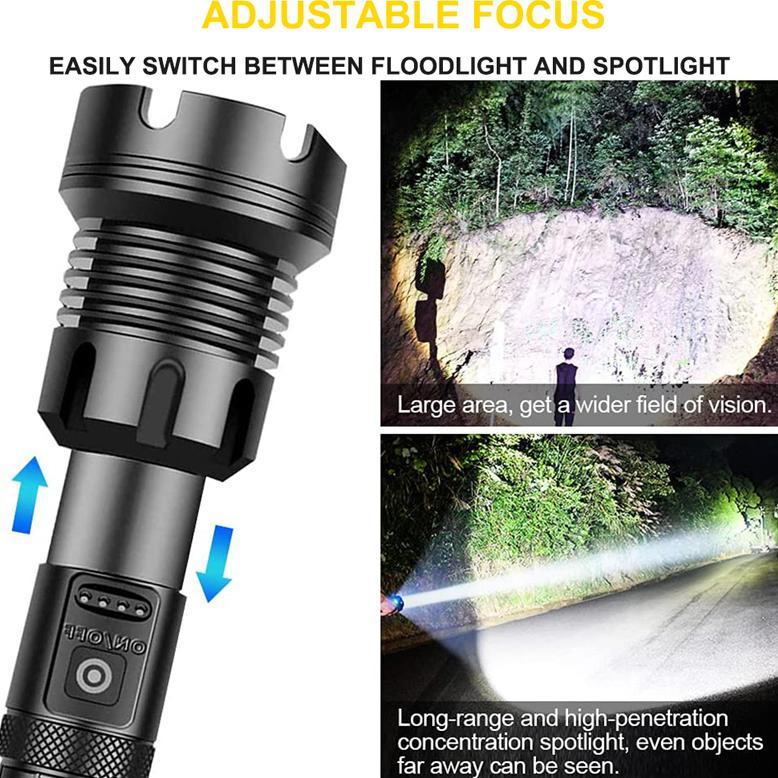 TERLARIS Senter LED Super Terang Jarak Jauh 90000 Lumens Ori Waterproof Senter Swat Zoom Flashlight 