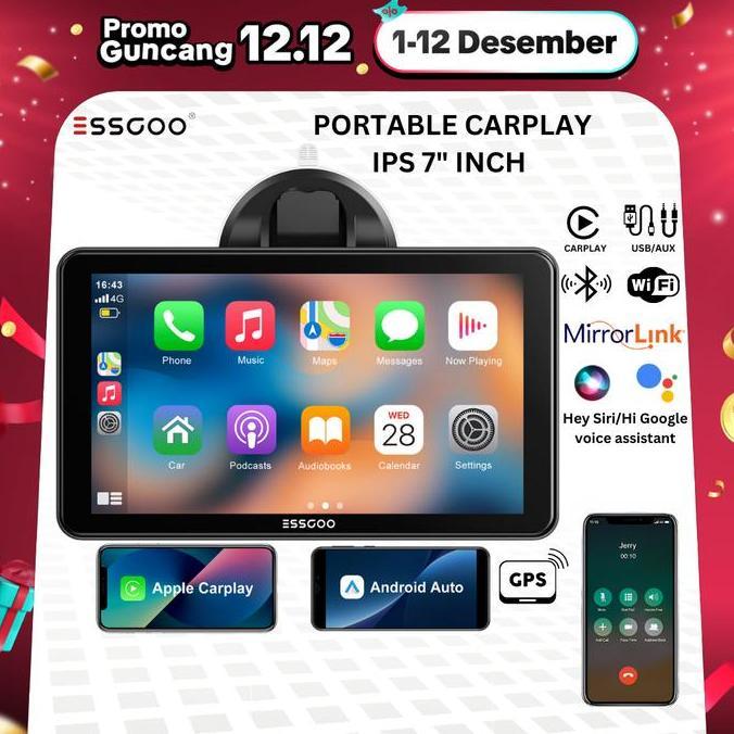 7vawaskatun - essgoo head unit android 7/9/10 inch portable carplay nirkabel layar sentuh ips fhd mu