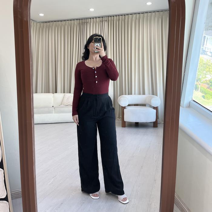 Somethingsweet - Baila Bodysuit Wanita L Atasan Wanita L Bodysuit Basic Lengan Panjang Kancing L Leh