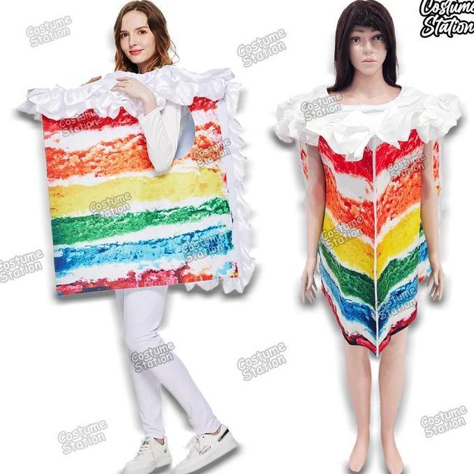 Kostum Mascot Rainbow Cake Slice / Costume Maskot Potongan Kue Pelangi Makanan Minuman lucu pesta ul