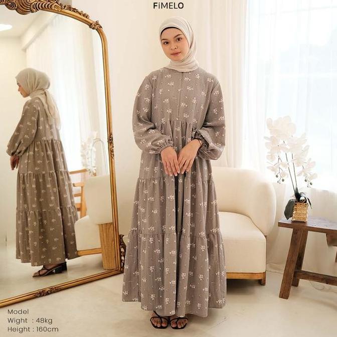 Daisy Dress (Dress Bunga Lengan Panjang Bahan Mango Crinkle) Motif Cantik Gamis Flowy Airflow Kondan
