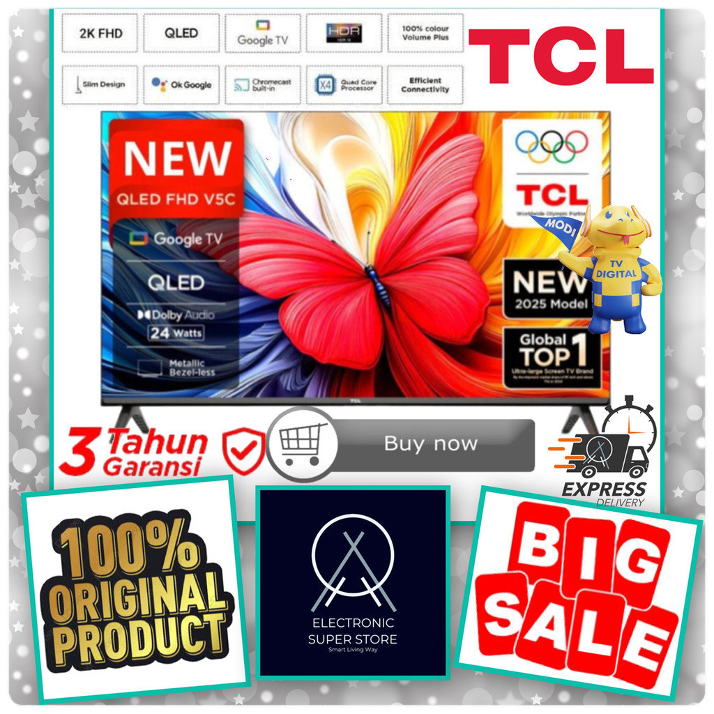 TCL QLED 43V5C 43-V5C 43 V5C GOOGLE SMART TV FHD FRAMELESS TCL QLED 43INCH HDR10 TCL TV DOLBY AUDIO 