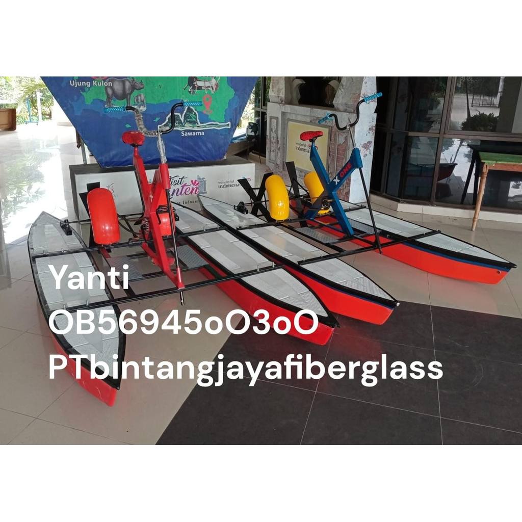 sepeda air gowes bahan fiber,prahu kano duble,sepeda air bebek mini atau kecil,burung pelikan sepeda