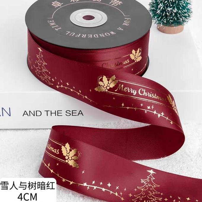 (1ROLL=22Meter) Pita Natal Pita kado Natal Pita Merry Christmas 4cm pita natal 4cm