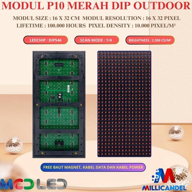 PANEL MODUL MODULE LED P10 RUNNING TEXT DIP MERAH OUTDOOR