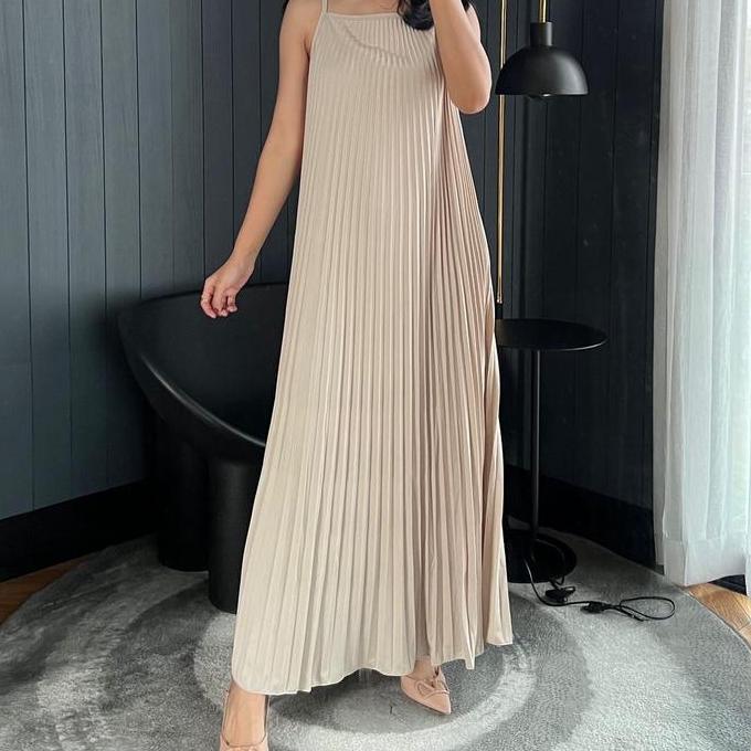 Inner Dress Plisket Premium Panjang Jumbo Inner Tanpa Lengan Dress Plisket Tanpa Lengan Gamis  Maxi 