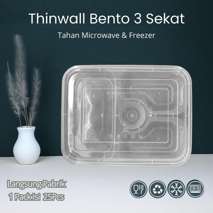 Thinwall Bento Sekat 3 Plastik - Food Container Bento Thinwall Premium