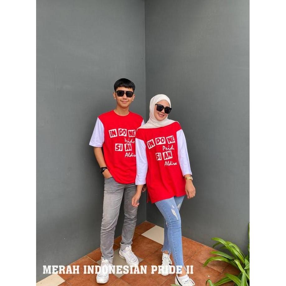 Aldira Kaos Couple Merah Merdeka Terbaru2023 Jumbo / Kaos Oversize / Kaos Pria Combed Panjang Pasang