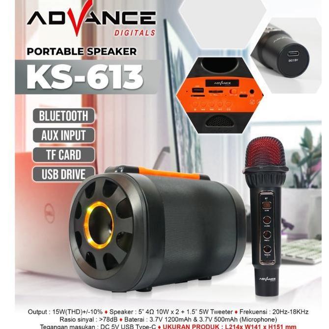 ADVANCE SPRAKER PORTABLE KARAOKE MINI KS-613 BONUS MIC Kode 681