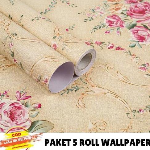 Promo Wallpaper Sticker 1 Paket Isi 5 Roll Wallpaper Sticker Dinding Motif Bunga Shabby Ukuran 45 Cm