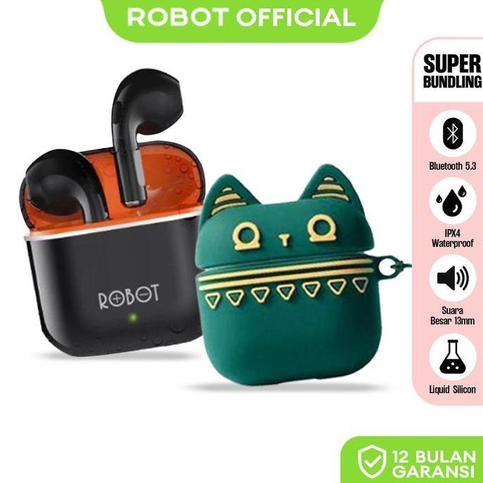 Terpercayamutu- Bundling Robot Tws Wireless Earphone Airbuds New T50S Dan Case Lucu T50S Original Bt