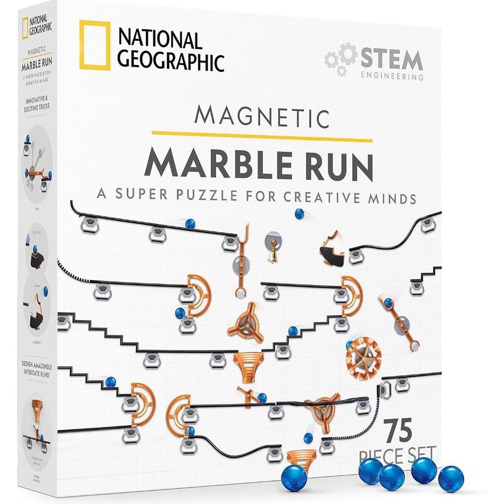 Magnetic Marble Run - 75-Piece STEM Building Set for Kids & Adults with Magnetic Track & Trick