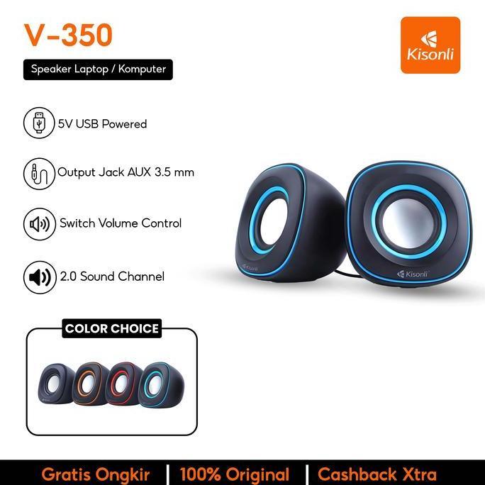Terpercayamutu- Kisonli - Speaker 2.0 Pc Laptop / Komputer V350 Biru Jam