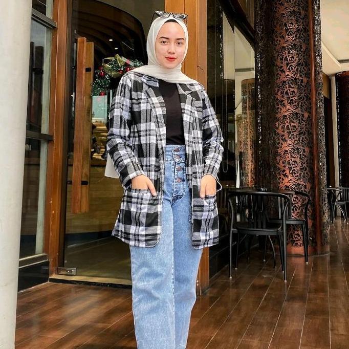 Blazer Kotak /Motif Kotak kotak by fahira Panjang Wanita Nyaman