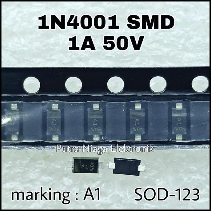 Baru (10) Dioda SMD 1N4001 1A 50V SOD123 / IN4001 SOD-123 1N 4001 Marking : A1 putran1a