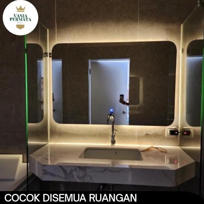 Cermin Dinding Kotak Bevel Lampu LED