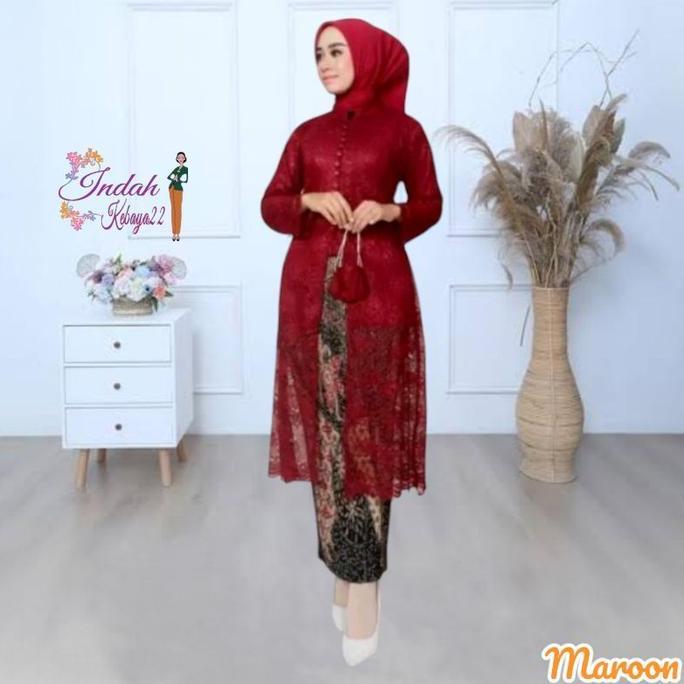 Setelan Kebaya Tunik Brokat Kancing Modern Elegan Dress Baju Atasan Wanita Kondangan Kebaya Wisuda R