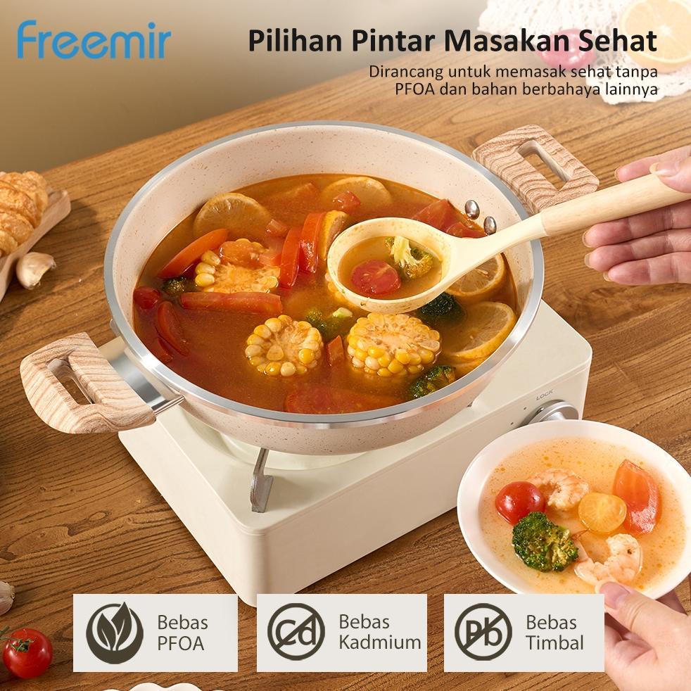cuci gudang best sale [official] freemir wokpan beige 30 cm dengan tutup kaca panci anti lengket waj