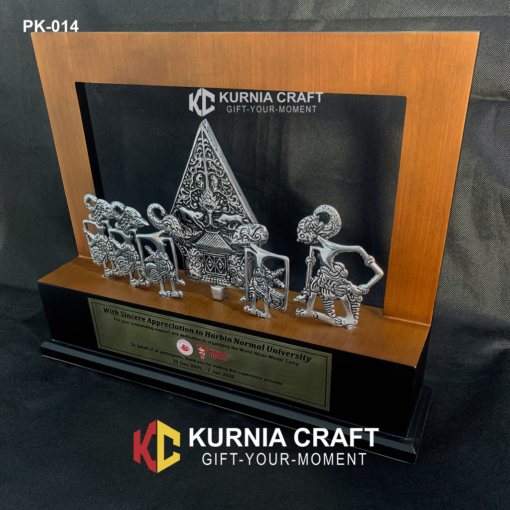 Plakat Wayang Pandawa 5 Custom Keterangan. Souvenir dan Plakat Kayu Logam, Include Box Bludru.