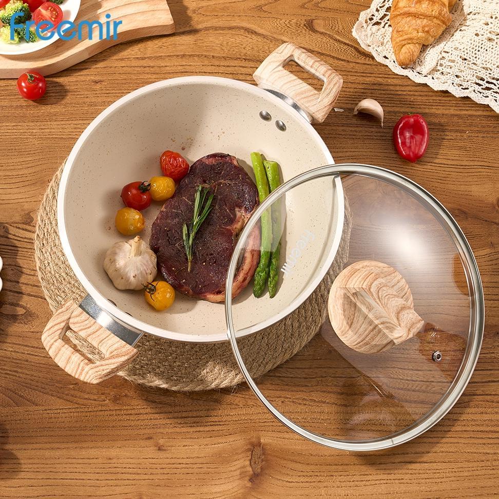 Promo Terbaru Best Sale [Official] Freemir Wokpan Beige 30 Cm Dengan Tutup Kaca Panci Anti Lengket W