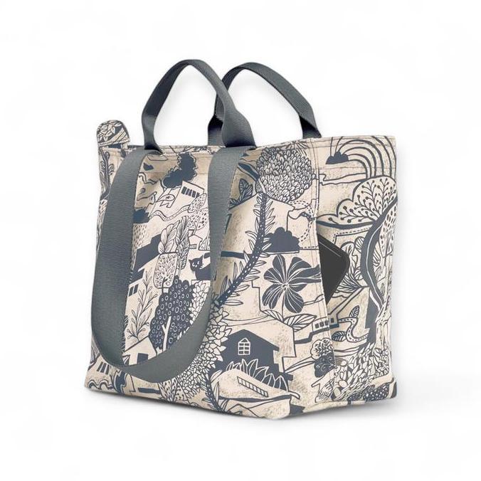 Sackai Trei Bag - "The Nehborhood" orinal drawings - Large, gray