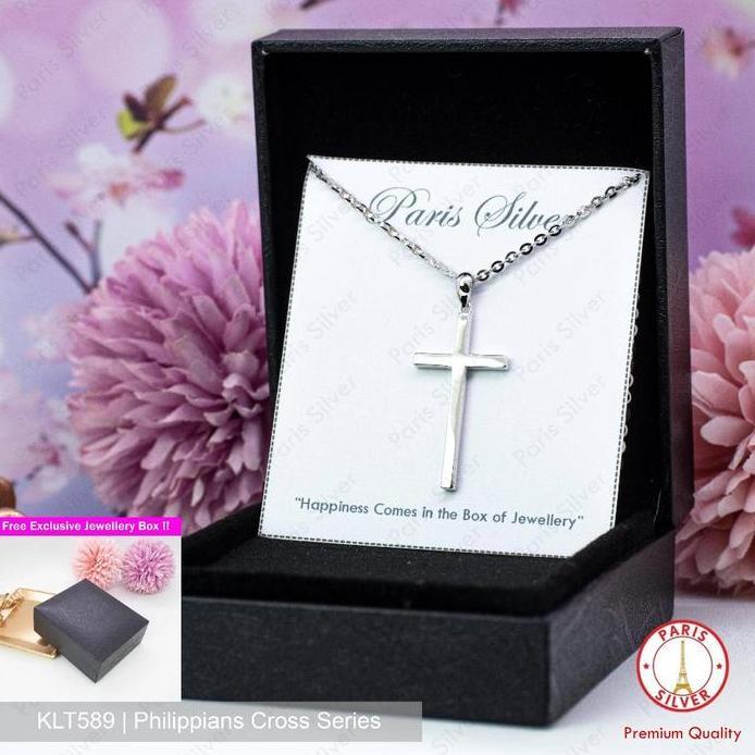Promo Kalung Salib Perak Asli 925 Silver Lapis Emas Putih Model Polos Ukiran Filipi Unisex Pria Wani
