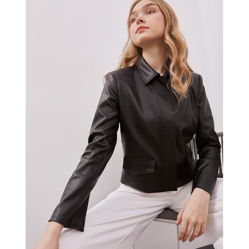 INVIO Lizeth Cropped Leather Jacket | Jaket Wanita - Espresso