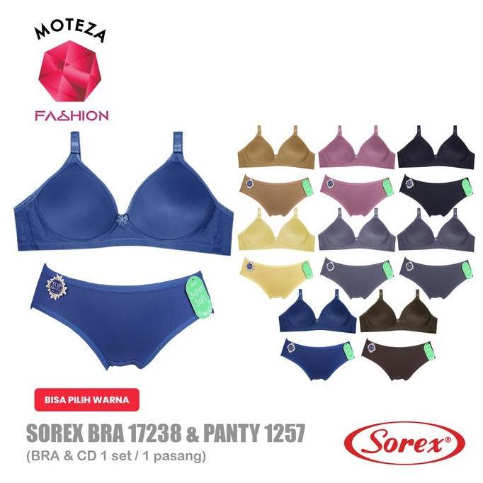 Promo Sorex Bra CD 1 Set Wanita - BH 17238 & Celana Dalam CD 1257 Busa Katun Polos Setrip Mulus Sete
