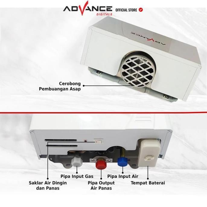 GWH50 Water Heater Gas / Pemanas Air Panas Kamar Mandi - BONUS Kepala Shower & Selang Shower