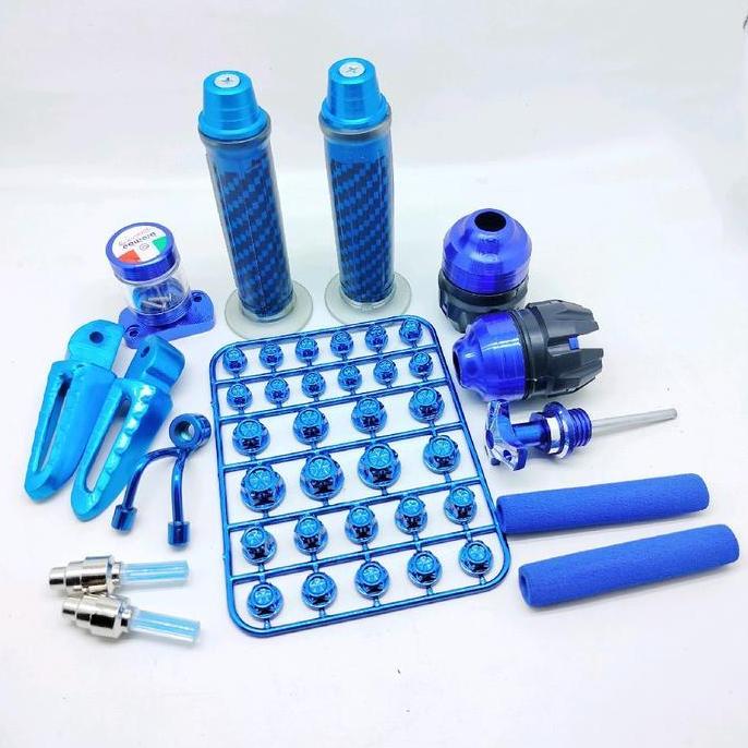 Grade Ori Paket Honda Biru Hangrip Karbon+ Jalu Stang+ Jalu As+ Stempel Kaca+ Fostep Samping+Gantung
