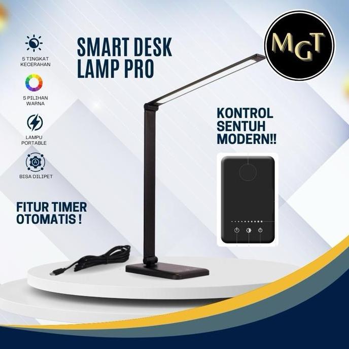 NEW MGT Smart Desk Lamp Pro - Lampu LED Meja Belajar USB Kontrol Sentuh Modern Putih & Hitam Cahaya 