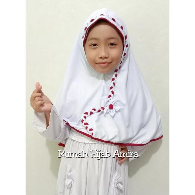 New- Jilbab Anak Kaos Super Sekolah Kepang SD Putih Merah