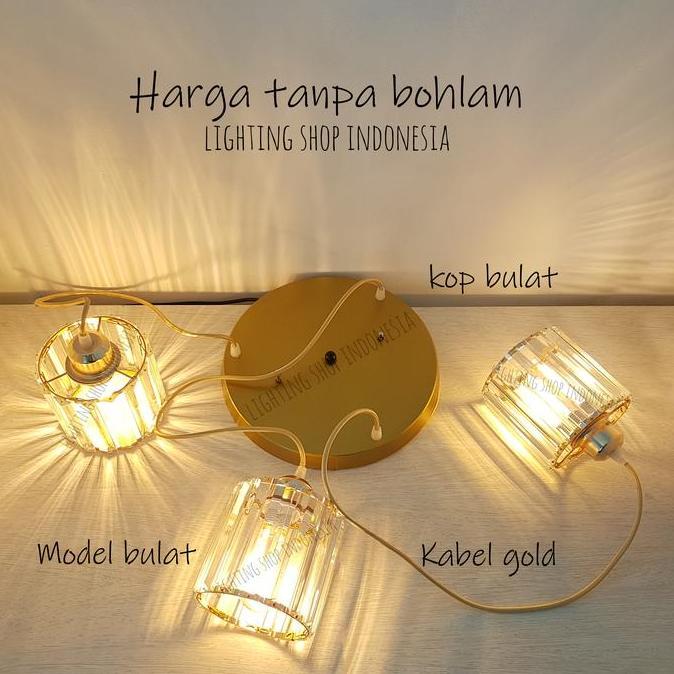 BEBAS ONGKIR - Lampu gantung kaca kristal 3in1 void kop bulat modern meja makan 1set