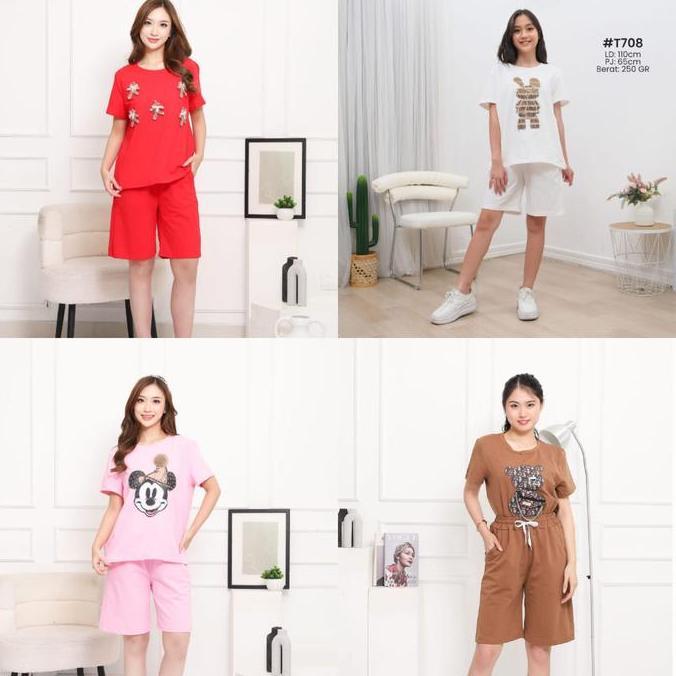 Terpopuler- Pohoon/Setelan Import Bangkok Mote Kaos Katun Bordir Korean Fashion Atasan Wanita Lengan