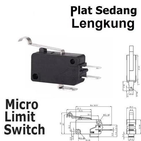 SAKLAR MICRO / LIMIT SWITCH + PLAT SEDANG LENGKUNG KW 16(5)A 250V 7-5 NC NO COM MOMENTARY 16A 125V