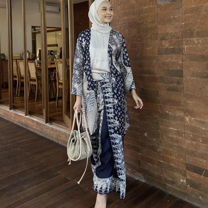 Set Outer dan Celana Kulot Batik Modern Viscose Lebaran Pesta Premium