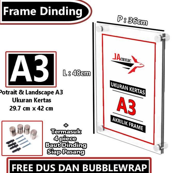 Frame Dinding Akrilik / Display Dinding Akrilik Ukuran A4 / A3 / A2