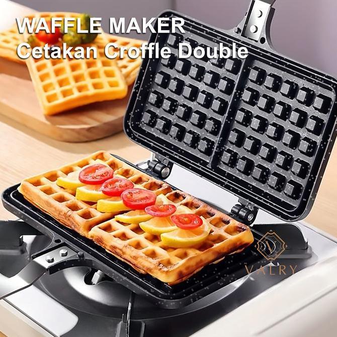 Valry Belgian waffle maker motif kotak atau flower panci anti lengket granit cetakan kue croffle mes