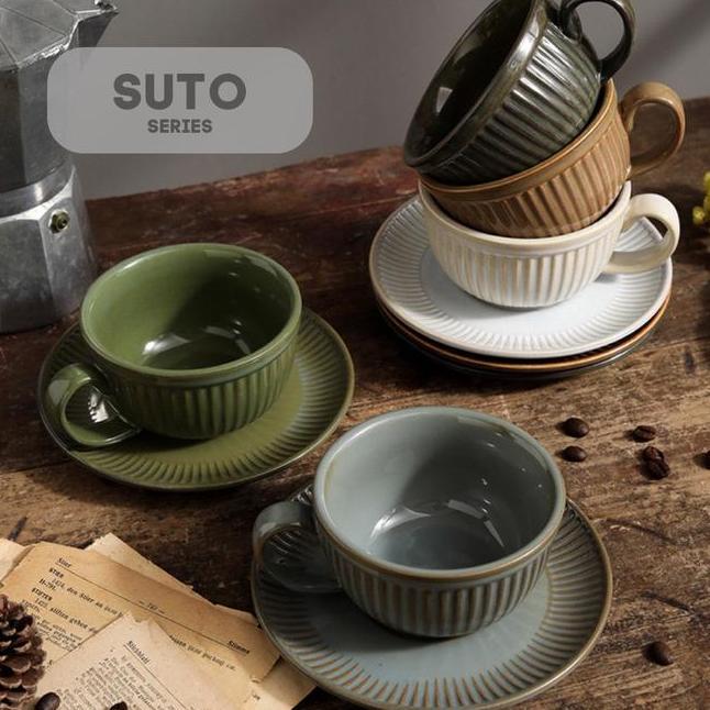 Hof Suto Cangkir Keramik Dengan Piring Gelas Kecil Mug Kopi Teh Cafe Kramik Unik Aesthetic