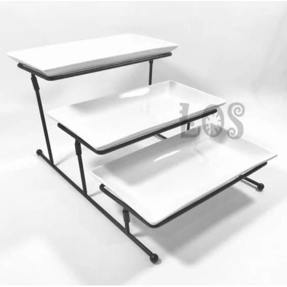 HOMELINE PIRING BUAH KUE SET 11" SUSUN 3 KERAMIK PUTIH + RAK GBC-35