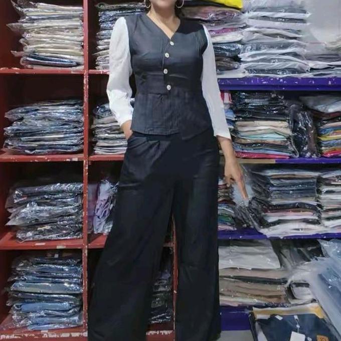 setcel 2 pic Lina 2234 premium Korean style / setcel bhnndenim adem combinasi tgn bhn organza super 