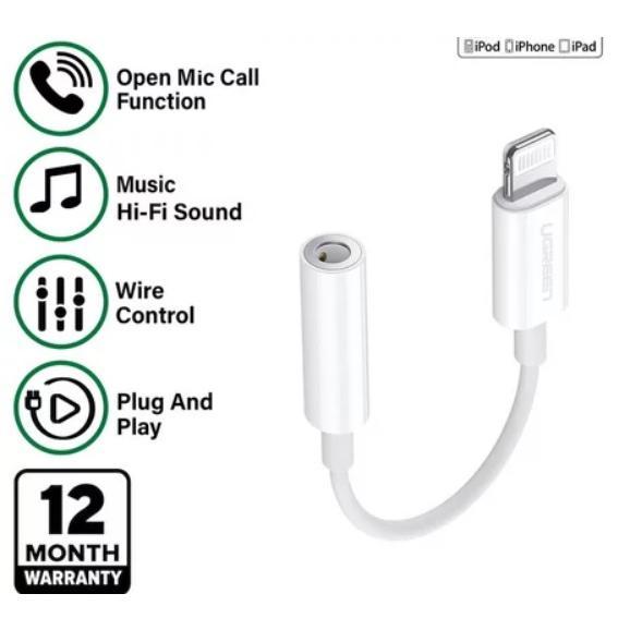 Ugreen Splitter Converter Untuk Iphone Mfi 11 12 13 14 Pro Max Lightning To Jack 3.5Mm / Iphone 15 1