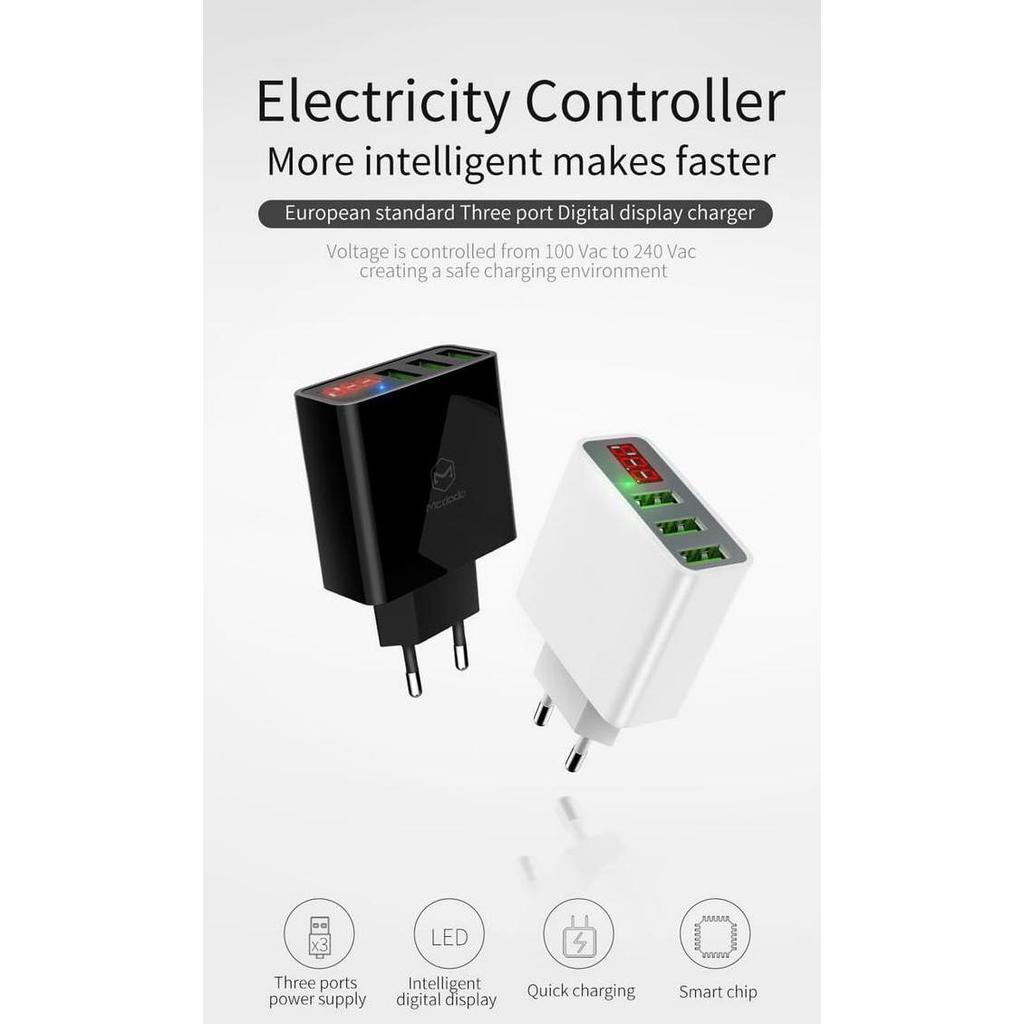 TERMURAH - MCDODO Digital Display Travel Adaptor Charger With 3 USB Port