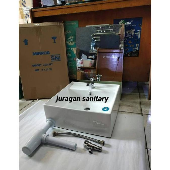 Paket Wastafel Kotak model TOTO + Cermin Kamar Mandi