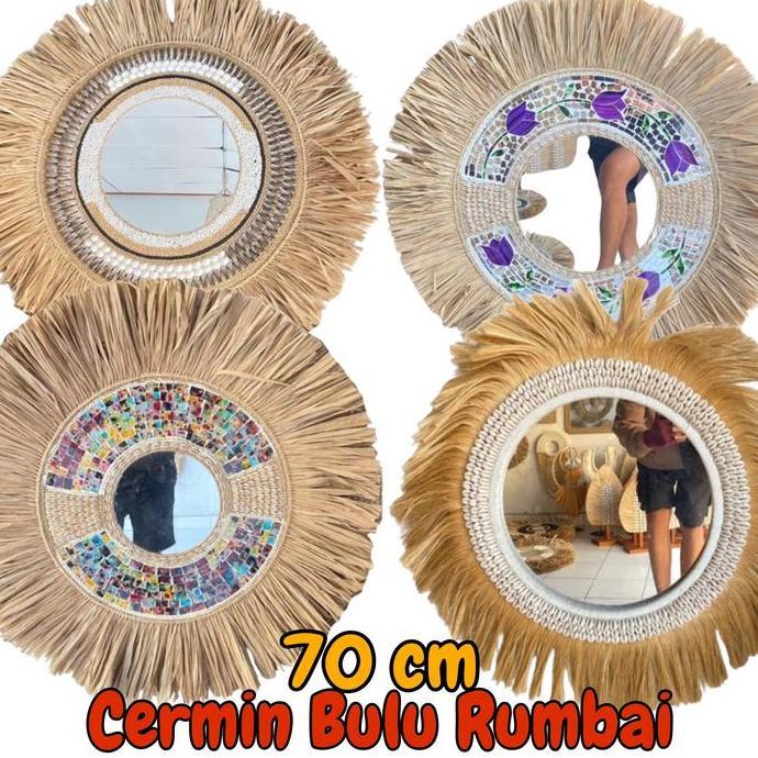 Cermin Bulu Rumbai 70 cm - Cermin Rumbai - Cermin agel - Cermin Kerang - Hiasan Dinding - Mirror Dec